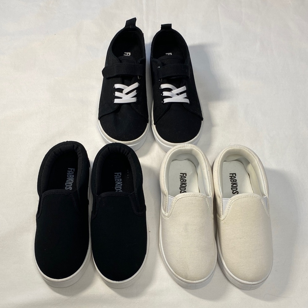 FabKids Black and Cream Slip-On Sneakers, Size 12